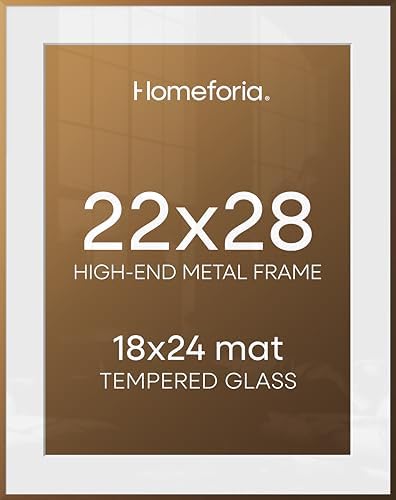 Homeforia 22x28 Bronze Poster Frame, High-End Metal, 18x24 Mat, Glass