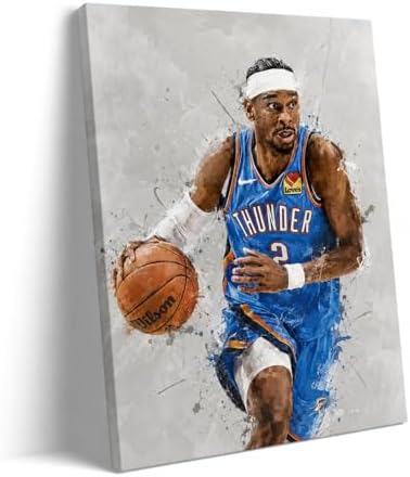 Shai Gilgeous-Alexander Basketball Canvas Wall Art, Sports Player Poster | Abstract splash ink athletic artwork, motivational sports wall decor for teen boys room, bedroom, living room, gym or office