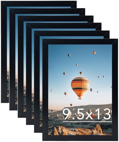 JCJMY 9.5x13 Picture Frame Set of 6 Black for Wall Hanging, Wall Mounting Horizontally or Vertically, 9.5 x 13 Wall Gallery Poster Photo Frame with Shatter Resistant Plexiglass, 6 Pack, Black