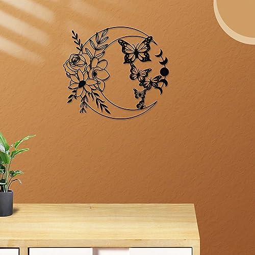 ruelen Moon Butterfly Metal Wall Decor Boho Wall Art Floral Wall Hanging | Home for Indoor Living Room Bedroom Bathroom Outdoor Garden Yard Fence Farmhouse Decoration (Moon Butterflies)