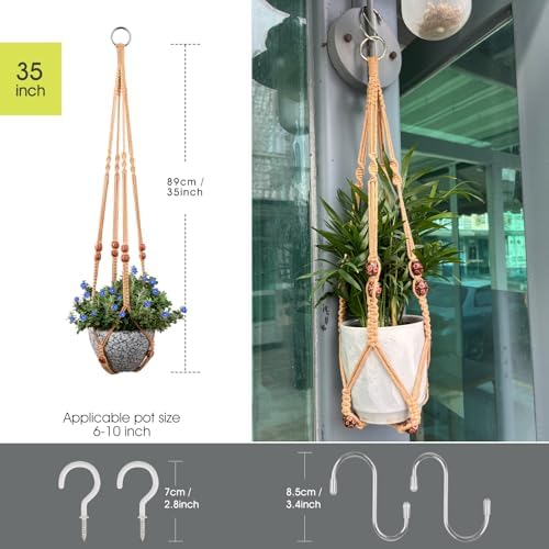 RIFNY Macrame Plant Hanger Indoor, Hanging Plant Holder, Brown, 2 PCS