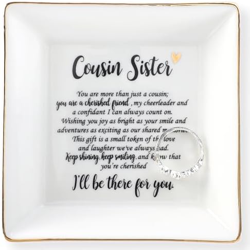 HOME SMILE Cousin Sister Gifts Mother's Day,Ceramic Ring Jewelry Dish Tray Plate for Birthday Graduation Christmas Wedding-You are More Than Just a Cousin,You Are a Chrished Friend