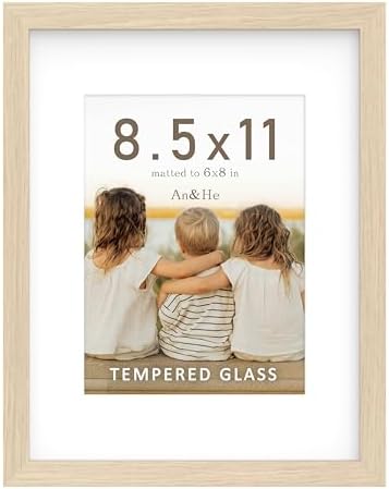 An&He 8.5 x 11 Picture Frame, Wood Photo Frame with HD Tempered Glass for Wall and Tabletop Display, Light Oak, 1Pack