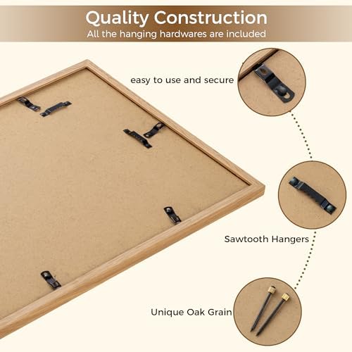 Fun Memories 11x14 Oak Picture Frame for Wall, 11x14 Frame with Matted to 8x10, Solid Wood Picture Frames for Wall Art Photo and Prints (Beige, 3 Pack)