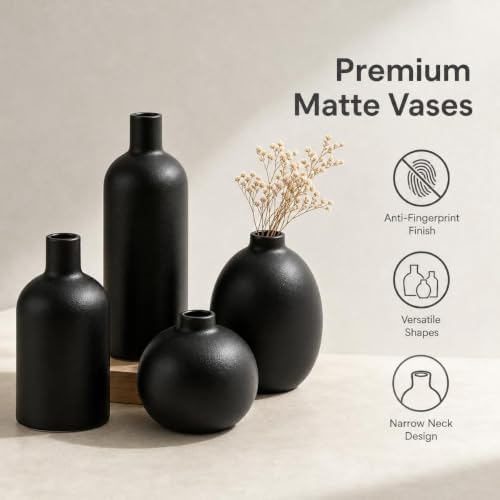 CEMABT Modern Ceramic Vase Set of 4, Neutral Earth Tone Decorative Vases for Home Shelf and Mantel Decor, Minimalist Boho Centerpiece, Unique Housewarming or Birthday Gifts for Women (White)