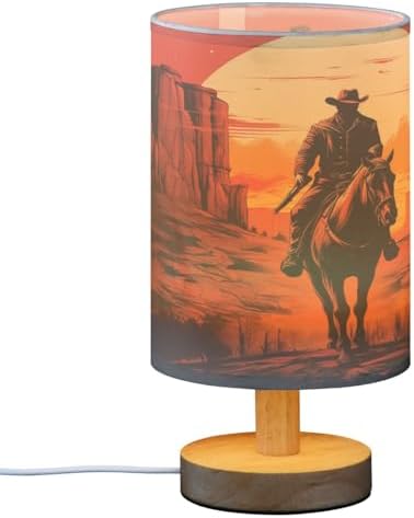 ALAZA American Sunset Cowboy Decor Bedside Table Lamp with USB Port for Bedroom Nightstand Office Desk LED Bulb Included