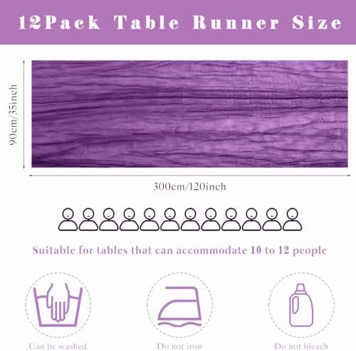 Purple 12 Pcs Cheesecloth Table Runner 10FT Runner for Tables Gauze Fabric 35 x 120 Inches Long Boho Table Runner Decoration Rustic Sheer Runner for Wedding Birthday Baby Shower Party (Purple)