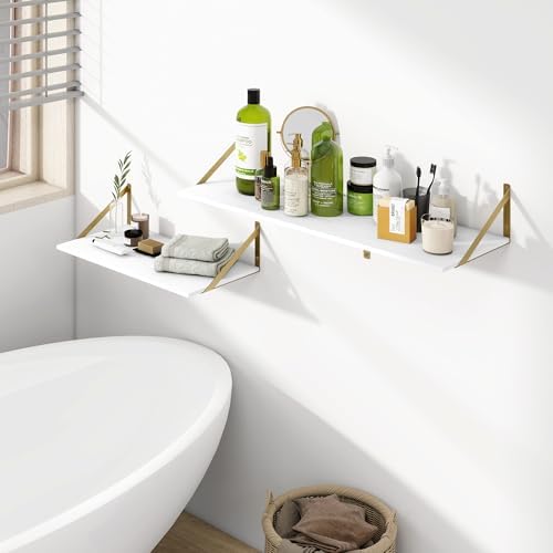 Heimlove 36W x 12D Deep Floating Shelves Set of 2 White & Gold