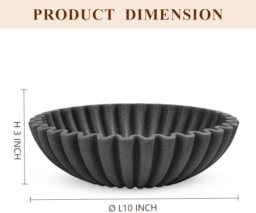 YMXYJM Large Decorative Bowl, Modern Handicraft Bowls for Home Decor, Decorative Fruit Bowl for Kitchen, Ruffle Bowl Decor, Stylish Key bowl for Entry Table, Artificial Stone Black