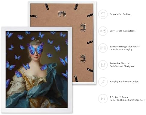 Poster Master Madam de La Porte Print - Portrait Painting Poster - Altered & Pop Art - Gift for Men & Women - Aesthetic Wall Decor for Bedroom, Living Room or Office - 8x10 White Framed