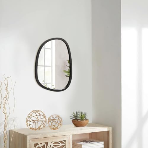 Asymmetrical Wall Mirror with Wood Frame Irregular Modern Hanging Mirrors for Vanity Living Room Bedroom Bathroom Entryway Hallway Modern Unique Decorative Artistic Decor