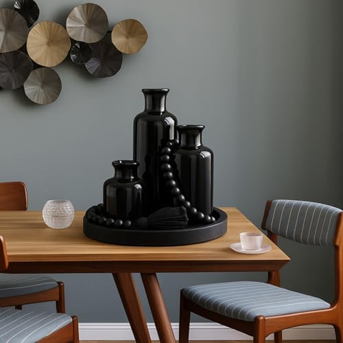 5 Pcs Coffee Table Decor Set, Black, Black Tray