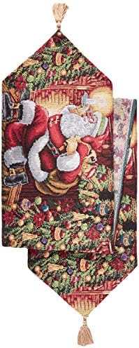 Violet Linen Decorative Christmas Santa Claus Design Tapestry, 13" X 70" Table Runner
