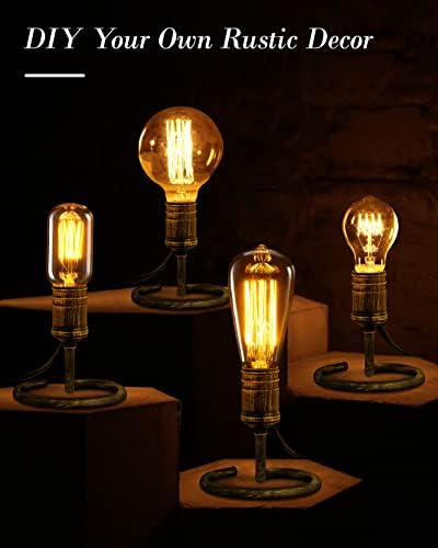 Bedside Table Lamp for Bedroom, 2PCS Small Industrial Desk Light Base E26/E27, Vintage Lamp Holder with Plug in Cord On/Off Switch, Cute Nightstand Lamps for Living Room, Office Kid Reading(NO Bulb)