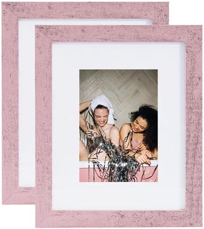 Muzilife Rustic Pink 8x10 Picture Frame with Mat, Real Glass Cover, 2 Pack