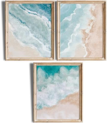 DREAM BIG PRINTABLES Pastel Beach Waves (Set of 3) - 11x14 Art Prints (Unframed) | Pastel Beach Waves Trio | Tranquil Ocean Vibes for Home Decor | Living Room Decor | Bedroom Decor