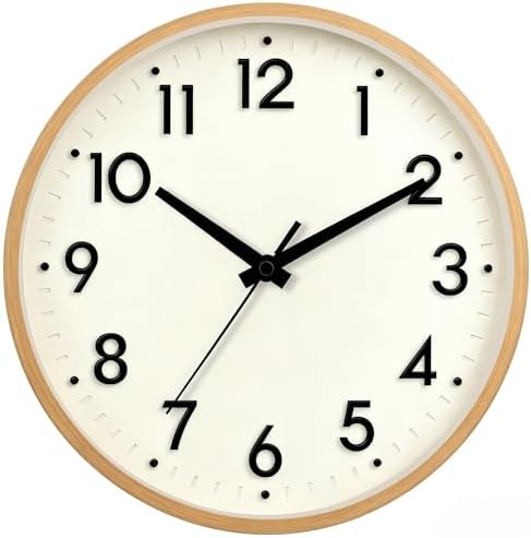 Mosewa Small 8 Inch Wall Clock Battery Operated Silent Non Ticking Analog | Beige modern clock; oversized 3D easy-read dial for kitchen, bedroom & office; 1 AA battery (not included)