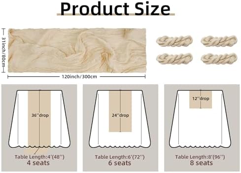 FEXIA 4 Pack Beige Table Runner 35x120 Inches for Baby Shower Decoration Gauze Rustic Table Runner for Wedding Party First Communion Centerpiece Engagement Bridal Shower Boho Decoration