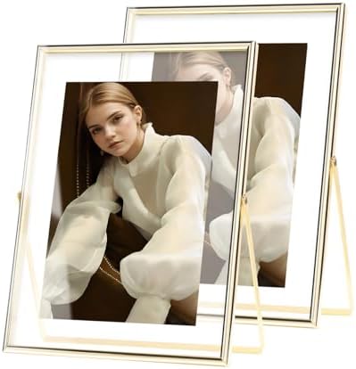 Gold Floating Frame Set of 2(Frame 8"x10"), Metal Glass Picture Frames,For Picture 8x10 5x7,4x6,3x5 Wall Mount or Tabletop Shelf Photo Frames,Gift For Festival, Wedding, Home or Office Decor