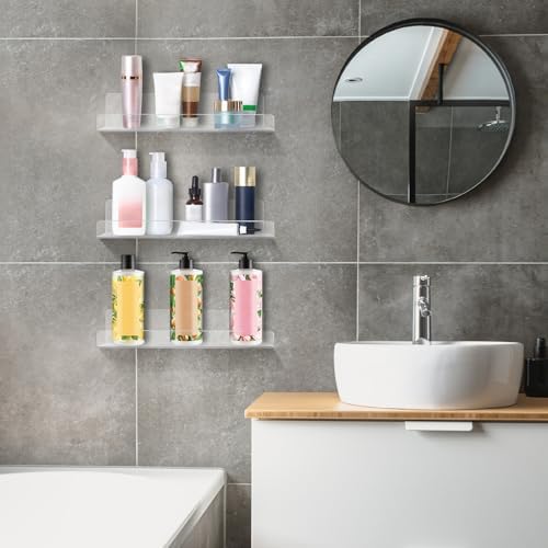 Dezzer Acrylic Floating Shelves, 6 Pack 15" Invisible Shelf Wall Ledge Bookshelf Bedroom Bathroom Kitchen Shelves Book Toys Funko Pop Figures Display Shelves, Clear