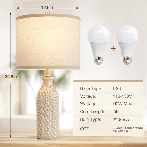 Luvkczc Modern Ceramic Table Lamp Set of 2, Adjustable Color Temperature
