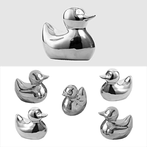 Silver Ceramic Duck Figurines，Home Decor Animal Sculptures and Statues Handmade Artware Decor,Mini Duck Sets 3 PCS