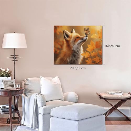 Fall Fox Decor Wall Art Autumn Pictures Maple Leaf Canvas Prints Painting Cute Fox Artwork Home Decoration for Bathroom Bedroom Living Room Framed Gifts 16"x20"