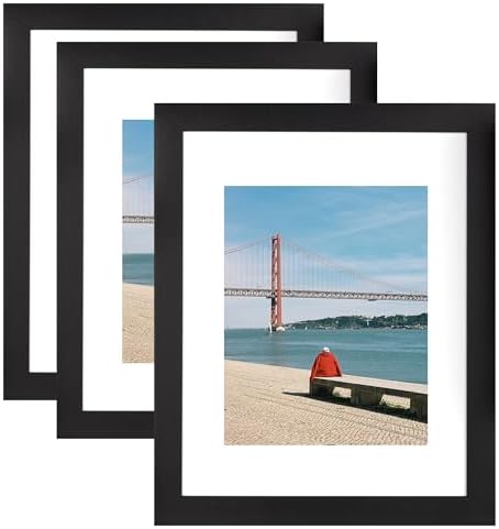Black Wooden 11x14 Picture Frame, Displays 11x14 Picture without Mat or 8x10 Picture with Mat