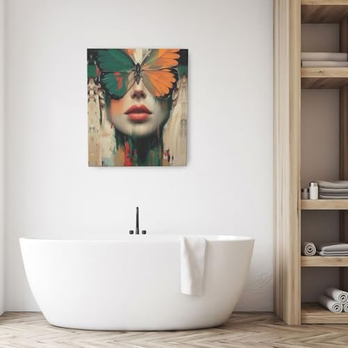 Crekviy Butterfly Pictures Wall Decor Girl Butterfly Canvas Wall Art Vintage Woman Prints Painting Artwork Decorations for Bathroom Bedroom Living Room Framed Girl Gifts 20"x24"