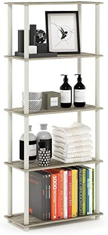 Furinno TURN-N-TUBE Storage Shelves, 5-Tier Book Shelf, Corner Shelf, Toolless Open Shelves, for Organization and Storage, Living Room, Garage, Home Office, Sonoma Oak