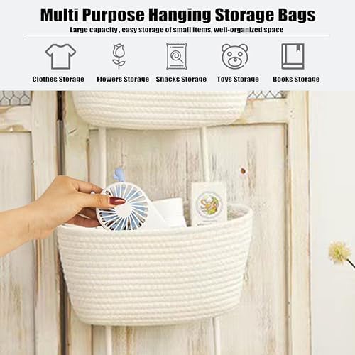 AARAINBOW Wall Hanging Cotton Baskets, Large 3 Tier Decorative Basket for Wall, Nursery, Bathroom, Boho Organizing (B-White)