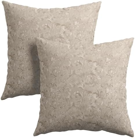 2 PCS Decorative Rustic Floral Throw Pillow Cover 16X16 Inch Pale Brown Block Print Farmhouse Cushion Covers Boho Fall Home Decor Neutral Accent Pillowcase for Living Room Chair Couch Outdoor
