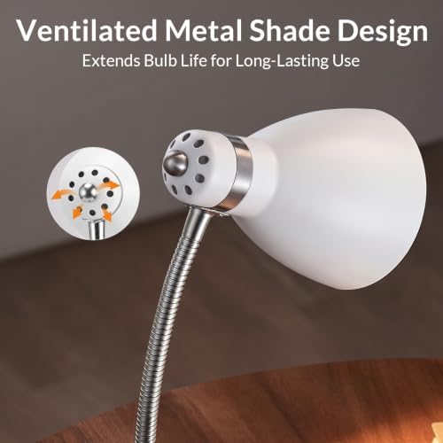 LEPOWER Metal Desk Lamp, Adjustable GooseNeck Reading Light for Bedroom