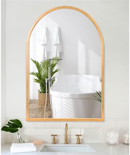 Arched Wall-Mounted Mirror Gold Arch Mirror Aluminum Alloy Frame Bathroom Mirror for Vanity Living Room, Bedroom, and Entryway 28"x20"