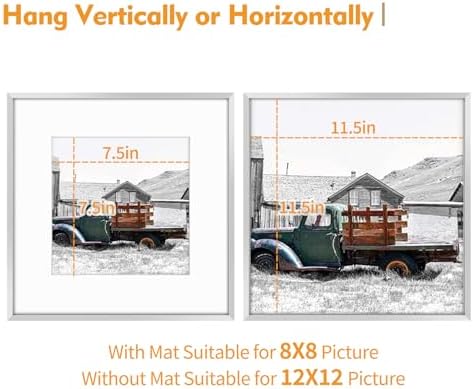 Golden State Art 12x12 Silver Aluminum Frame, Real Glass, Mat Fits 8x8