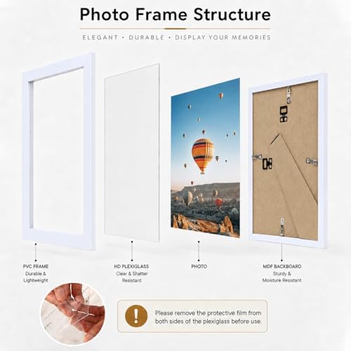 JCJMY 9x11 Picture Frame Set of 6 White for Wall Hanging or Tabletop, Wall Mounting Horizontally or Vertically, 9 x 11 Wall Gallery Poster Photo Frames for 9 by 11 Photo,6 Pack, White