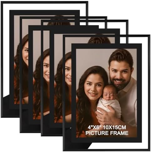 4x6 Picture Frames Set of 4, Black Glass Photo Frame,for Wall Mount or Tabletop Standing, Gift Picture Frame, Horizontally or Vertically (4x6, Black or Sparkling silver Randomly)