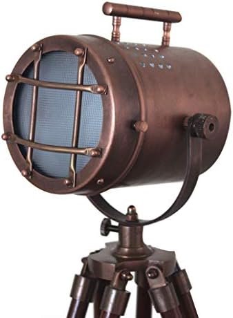 collectiblesBuy Antique Vintage Desktop Searchlight Adjustable Wooden Tripod Lamps LED Tabletop Copper Finish Spotlights Home Decor
