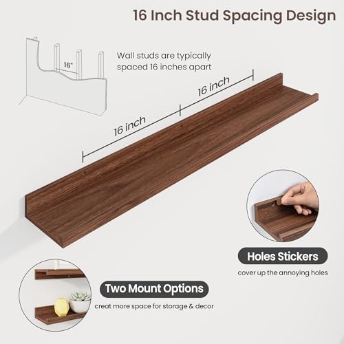 Axeman 40 Inch Floating Shelves, Walnut Picture Ledge Shelf Set of 3