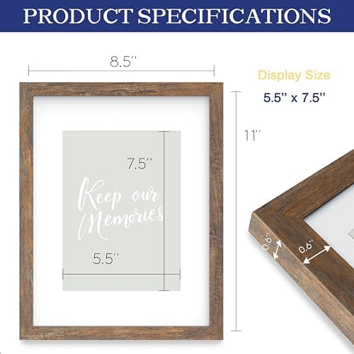 An&He 8.5x11 Picture Frame Set of 2, Brown Wood Grain Photo Frame for Wall Mounting or Tabletop Display