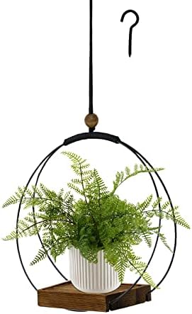Hanging Planter for Indoor Plants, Black Plant Hanger Indoor with Sturdy Wood Base, Modern Boho Macrame Plant Hanger for 3-5.5 Inch Pot, Hanging Wall Ceiling Window Home Decor (Pots Not Included)