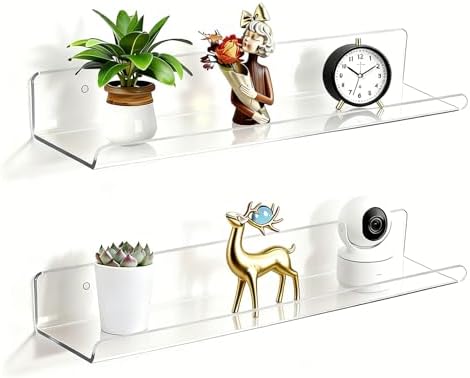 ROYALITA 2-Pack Acrylic Shelves Wall Mounted, 17 Inch Display Shelves