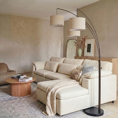 Brightech Trilage Arc Floor Lamp - Large Standing Lamp with 3 Fabric Shades & LED Bulbs for Living Room Over the Sofa, Reading, Multi-Head Traditional Tree Floor Lamp for Bedroom - Oil Rubbed Bronze