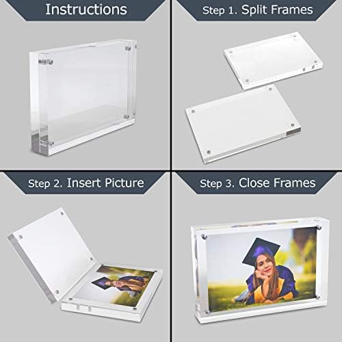 MIRA-K | Crystal Memories | Acrylic Picture Frame 4x6 with Magnetic Closure | Lucite Photo Frame for Tabletop | Decorative Display for Tickets, Postcards and Awards