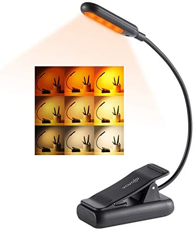 VAVOFO Amber Rechargeable Book Lights, Blue Light Blocking Reading Lights, 7 LEDs Eye Care 9 Colors 9 Brightness Clip On for Bookworms with Power Indicator Lasting 70h (2-Pack, Black)