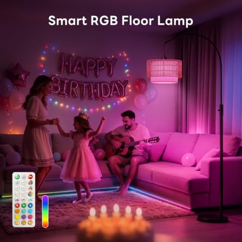 Boho Rattan Arc Floor Lamp, 71" RGB Color Changing, 3-in-1 Shade