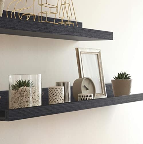 Icona Bay 16 Inch Floating Shelves for Wall - Set of 3 in Ebony Black - Modern Rustic Style - Wall Mounted Display Shelves - Picture Ledges