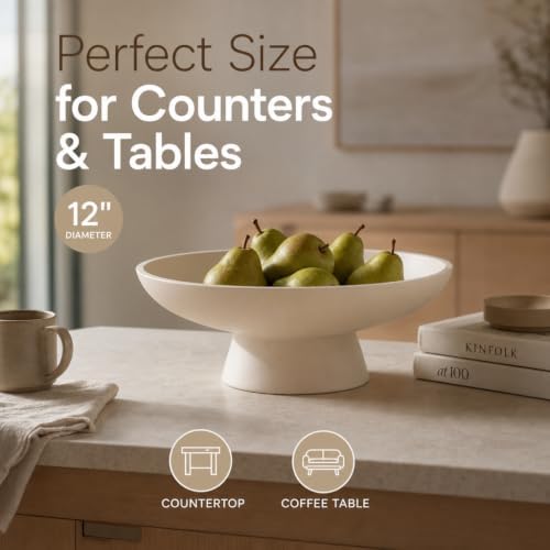 12" Concrete Extra Large Fruit bowl for Kitchen Counter, Coffee Table Decor, Decorative Key Bowl, Home Décor Accents, Kitchen Counter Decor Grey