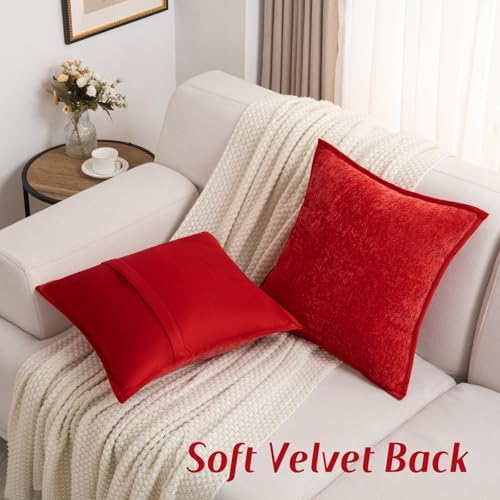 FUTEI Pack of 2 Chenille Soft Throw Pillow Covers 22x22 Inch, Red