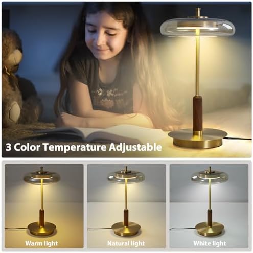 Brass Base Mushroom Table Lamp, 15.4 in, Amber Glass Shade